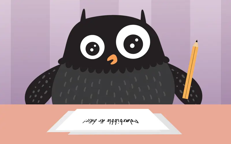 Polarugglan som sitter och skriver.