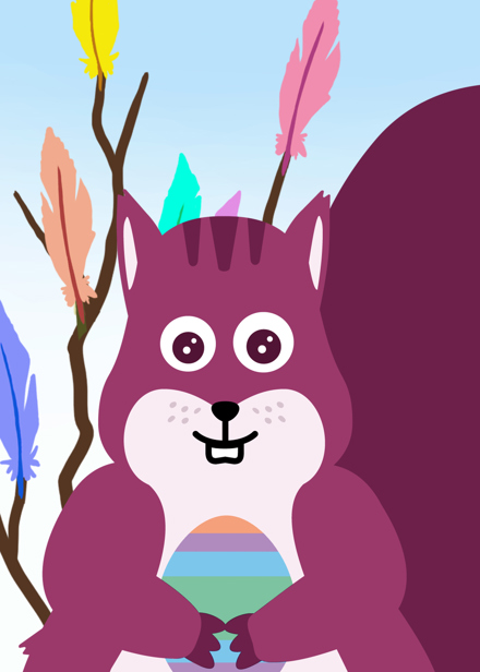 Den lulesamiska ekorren med påskris och ett påskägg.