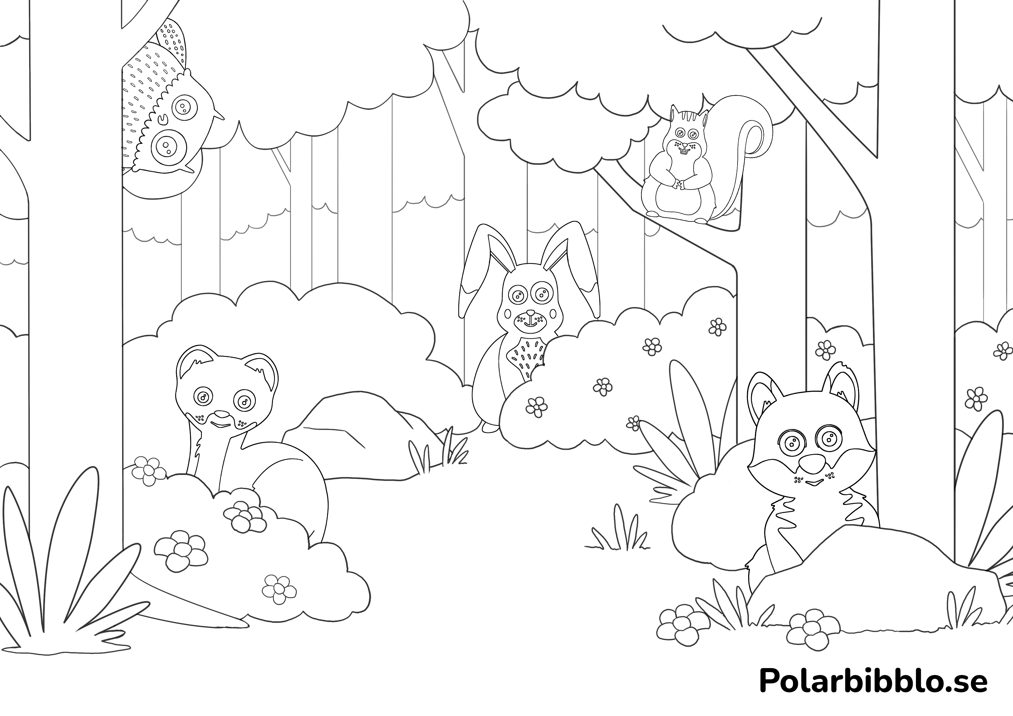Polarbibblos språkdjur leker kurragömma i en skog.